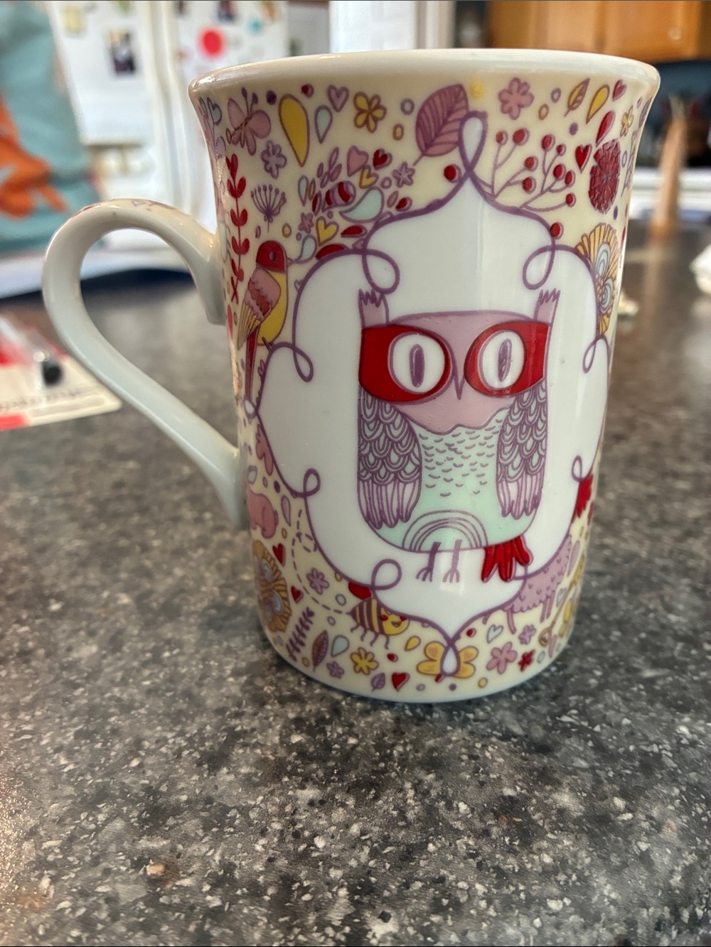 SigRis White Ceramic Owl Patterned Coffee Mug